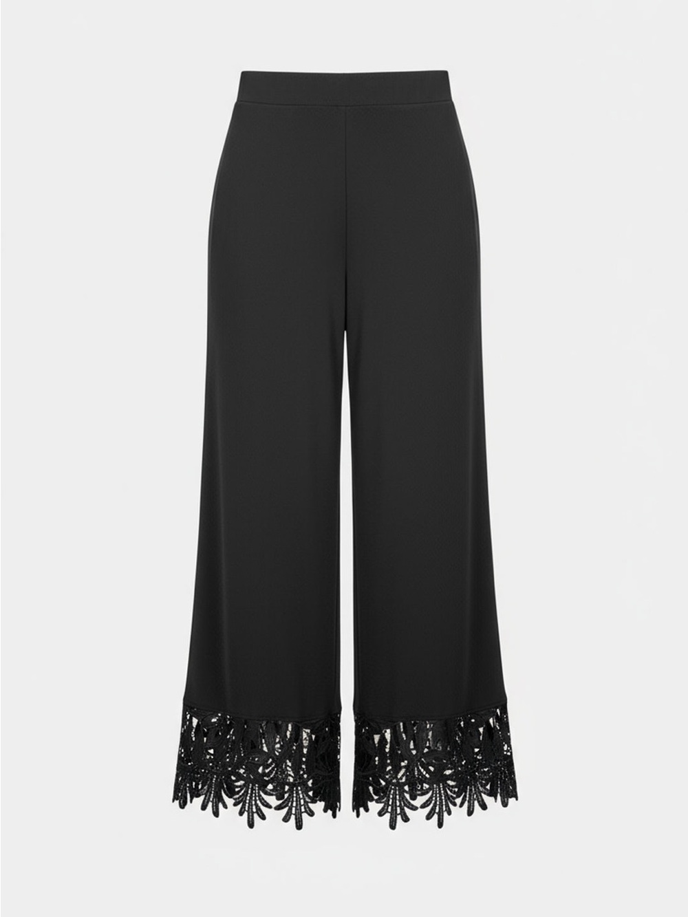 Joseph Ribkoff Black Cropped Palazzo Pants with Floral Lace Trim Black